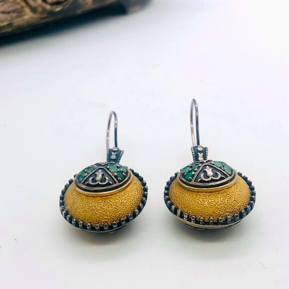 Vintage Ornate 925 Emerald Earrings - Picture 9 of 14